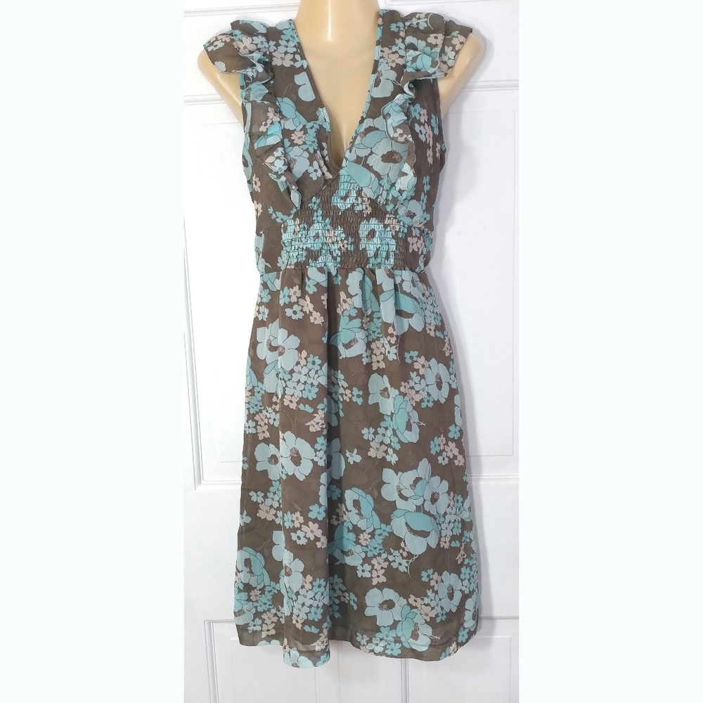 H&M Taupe and Turquoise Tea Dress: Size 8